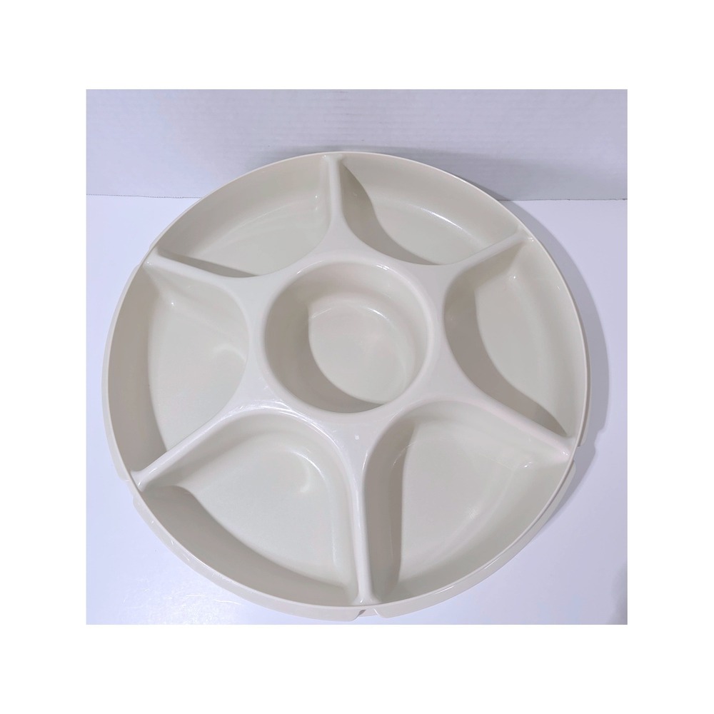 VTG Tupperware 1665-3 Divided Flying Saucer Serving Tray Almond Cream 13in